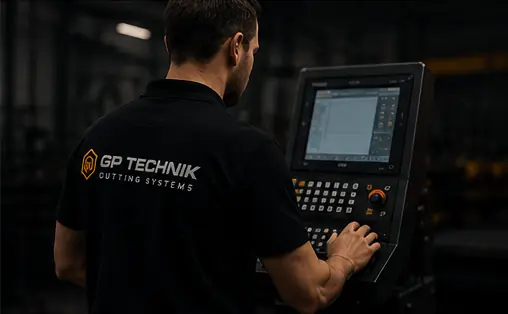 Operator przy panelu sterowania maszyny CNC GP-Technik